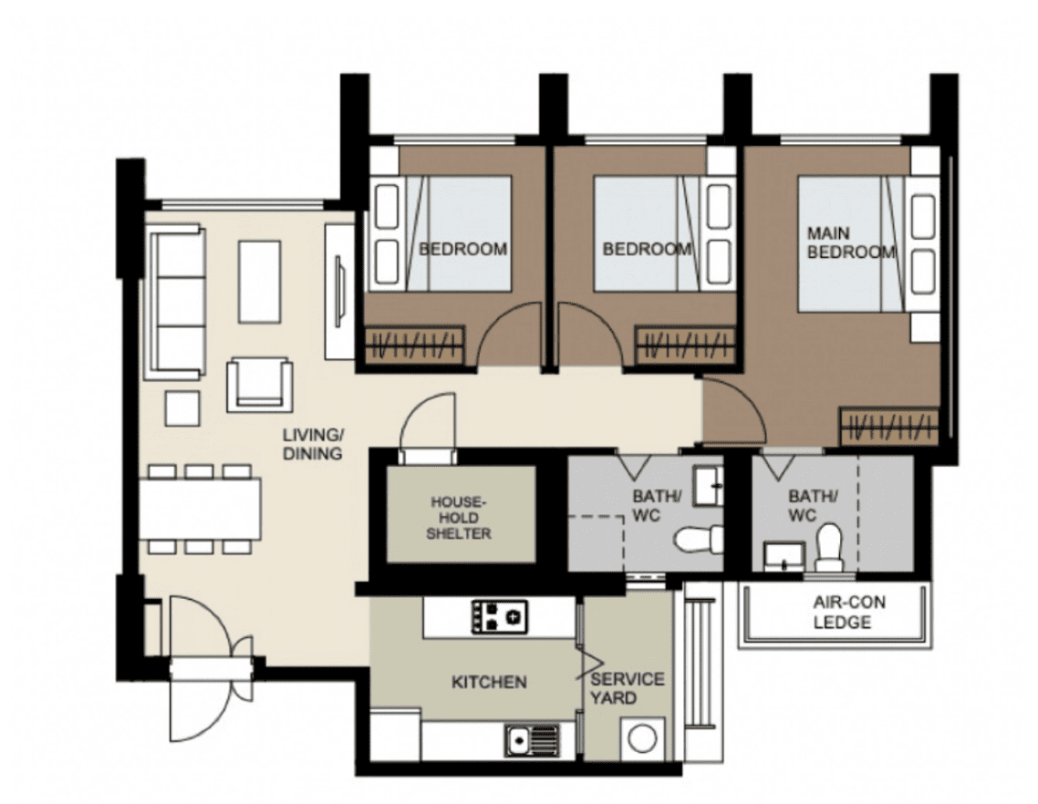 4-room BTO Tengah Layout